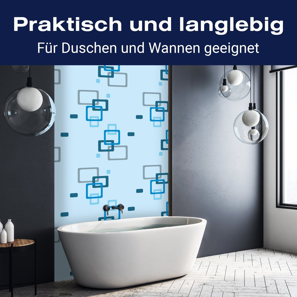 Duschwand Retrokästchen hellblau Muster M0103 entdecken - Bild 3 Duschwand Retrokästchen hellblau Muster M0103 entdecken - Bild 3