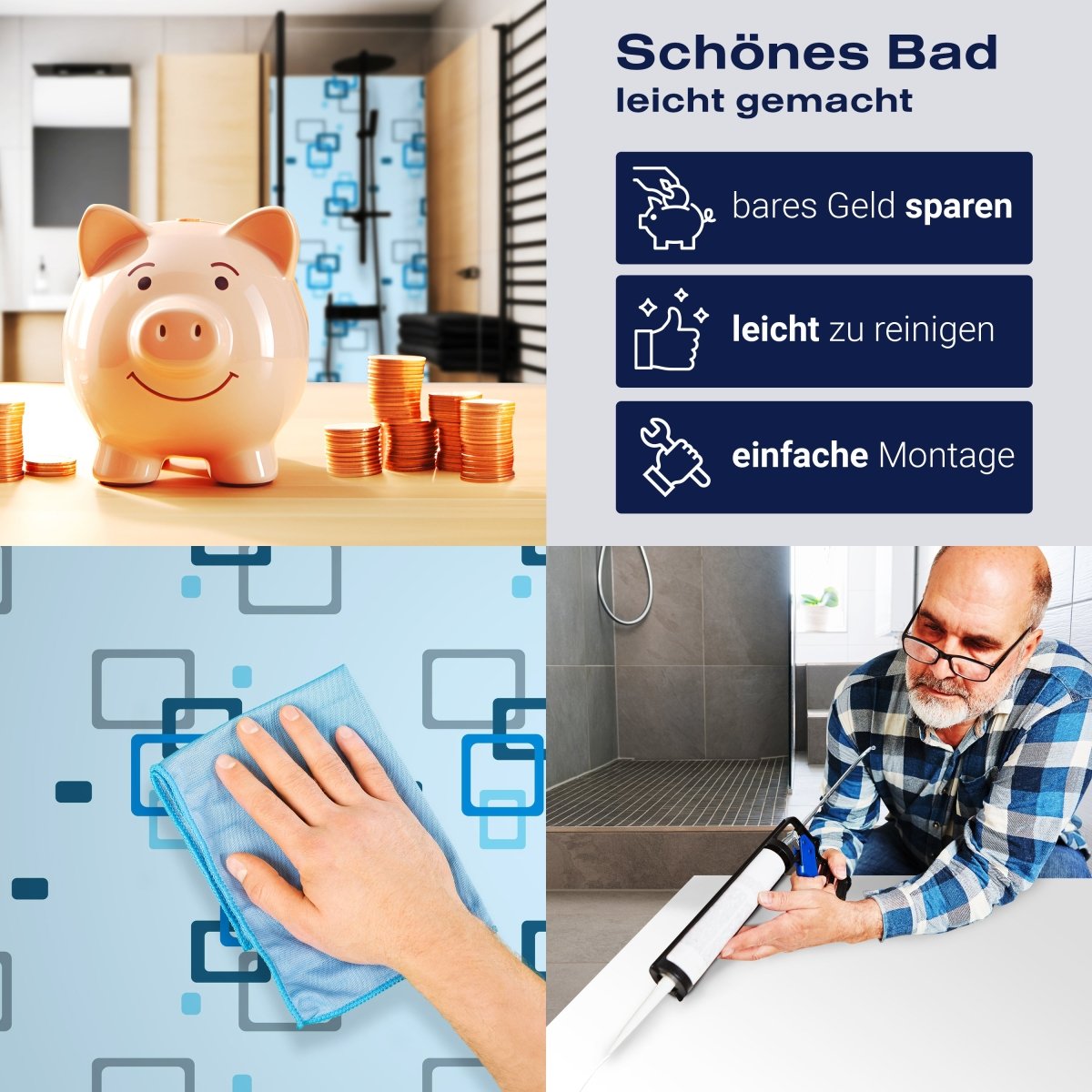 Duschwand Retrokästchen hellblau Muster M0103 entdecken - Bild 7 Duschwand Retrokästchen hellblau Muster M0103 entdecken - Bild 7