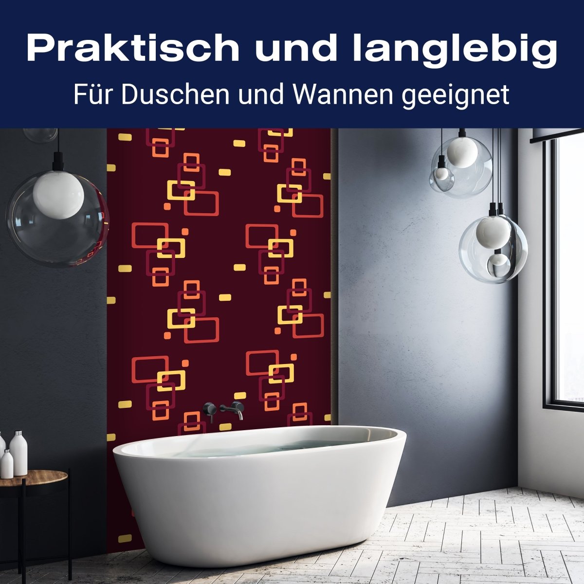 Duschwand Retrokästchen Dunkelrot Muster M0105 entdecken - Bild 3 Duschwand Retrokästchen Dunkelrot Muster M0105 entdecken - Bild 3