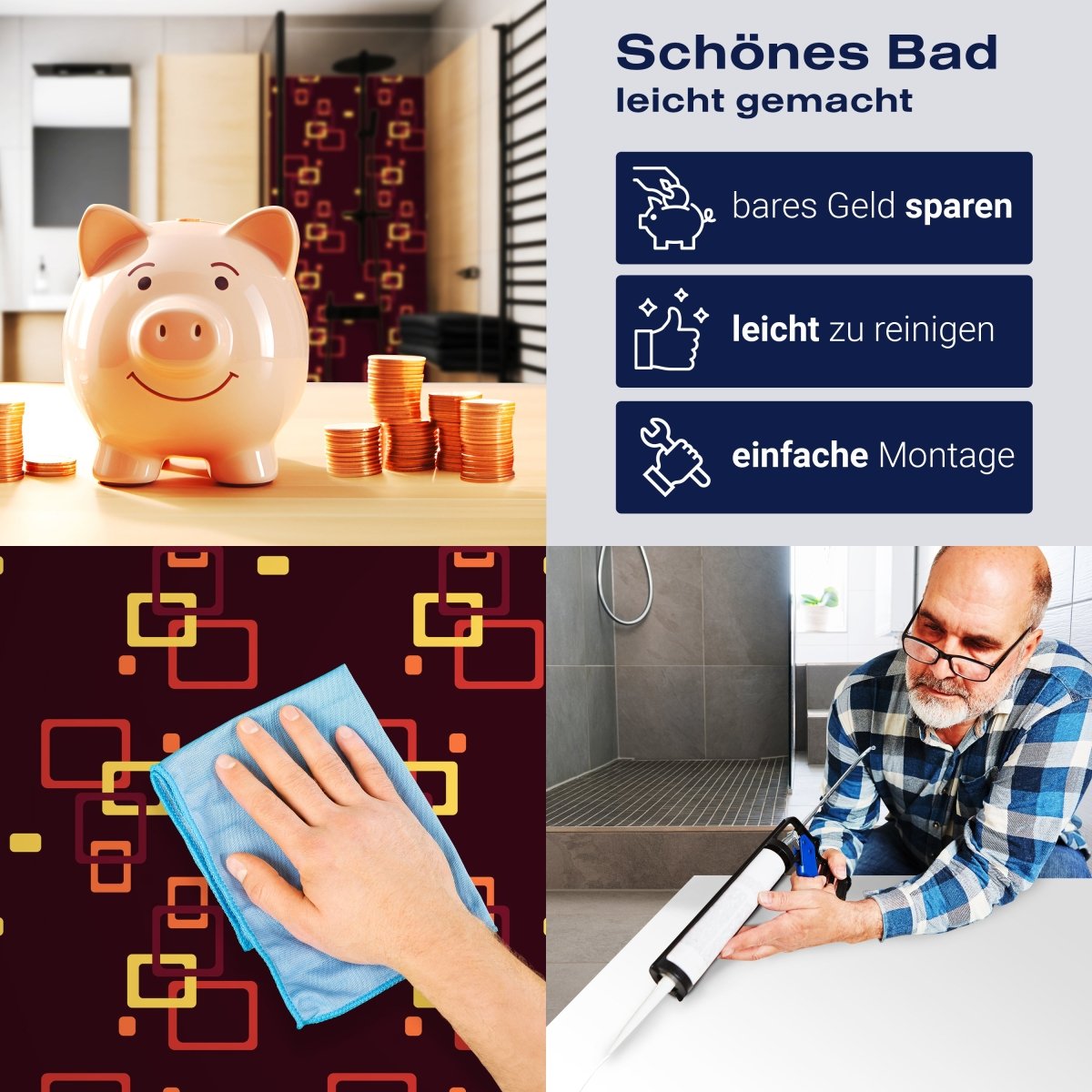 Duschwand Retrokästchen Dunkelrot Muster M0105 entdecken - Bild 7 Duschwand Retrokästchen Dunkelrot Muster M0105 entdecken - Bild 7