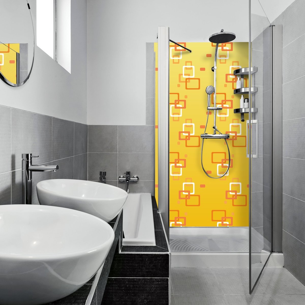 Duschwand Retrokästchen Gelb Muster M0106 entdecken - Bild 1 Duschwand Retrokästchen Gelb Muster M0106 entdecken - Bild 1