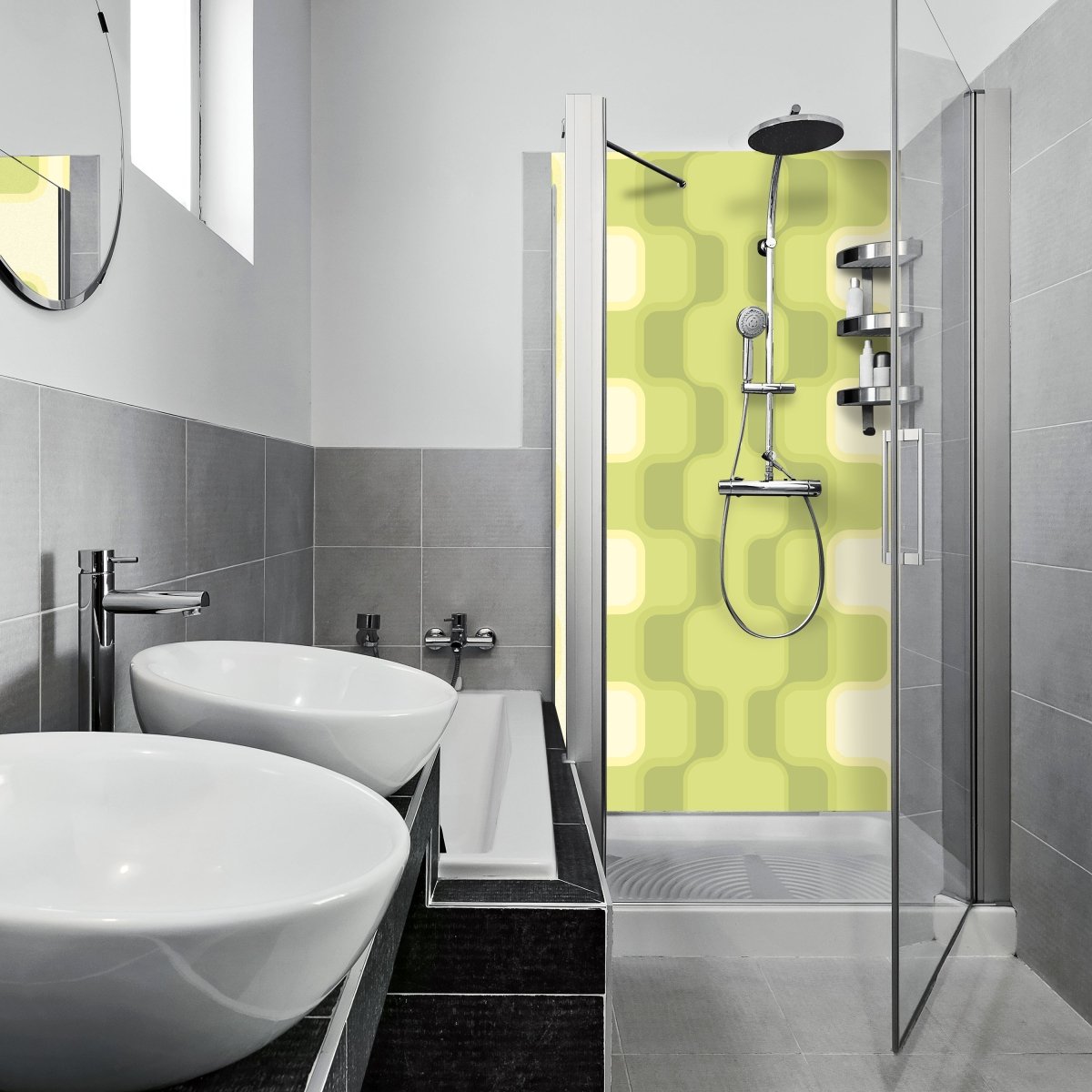 Duschwand Retromuster Grün Muster M0108 entdecken - Bild 1 Duschwand Retromuster Grün Muster M0108 entdecken - Bild 1