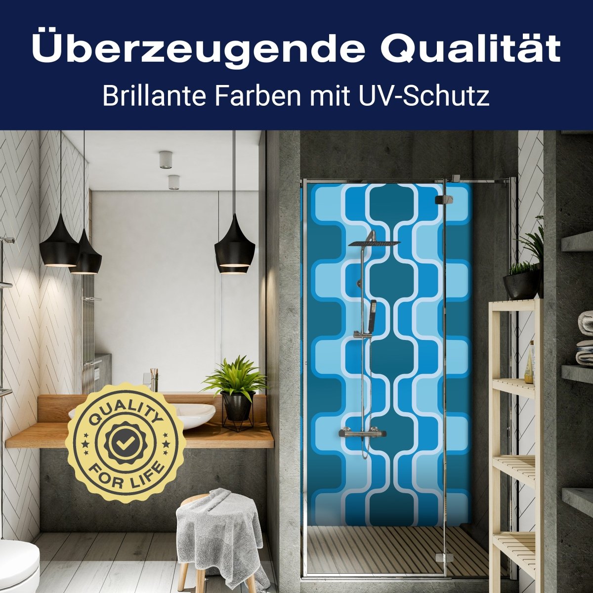 Duschwand Retromuster Blau Muster M0111 entdecken - Bild 2 Duschwand Retromuster Blau Muster M0111 entdecken - Bild 2