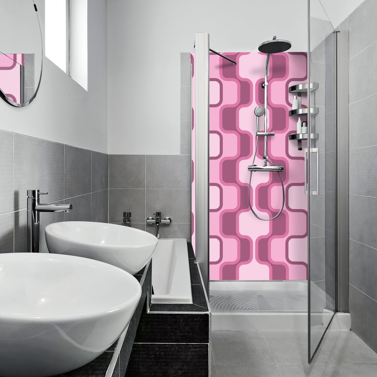 Duschwand Retromuster Pink Muster M0112 entdecken - Bild 1 Duschwand Retromuster Pink Muster M0112 entdecken - Bild 1