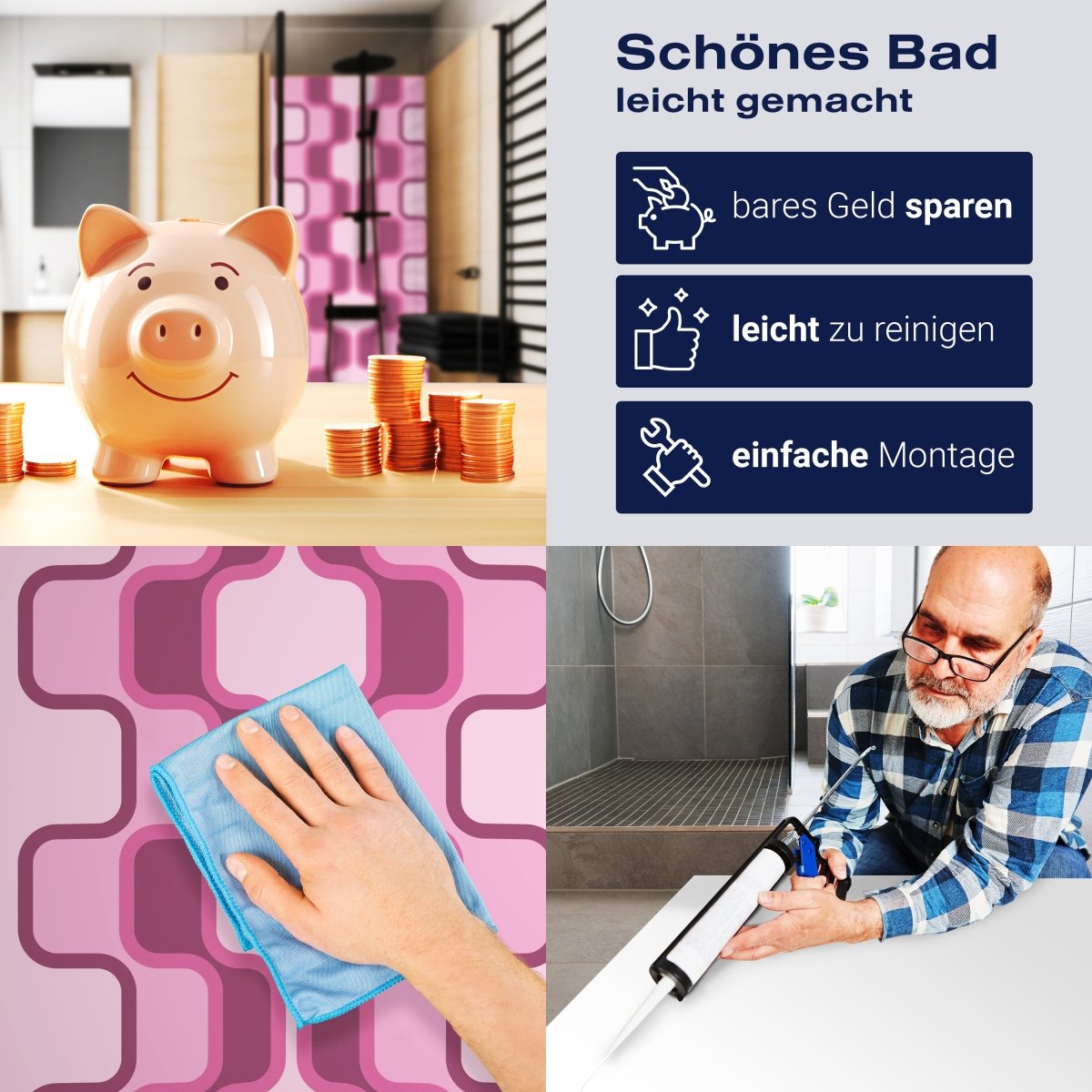 Duschwand Retromuster Pink Muster M0112 entdecken - Bild 7 Duschwand Retromuster Pink Muster M0112 entdecken - Bild 7