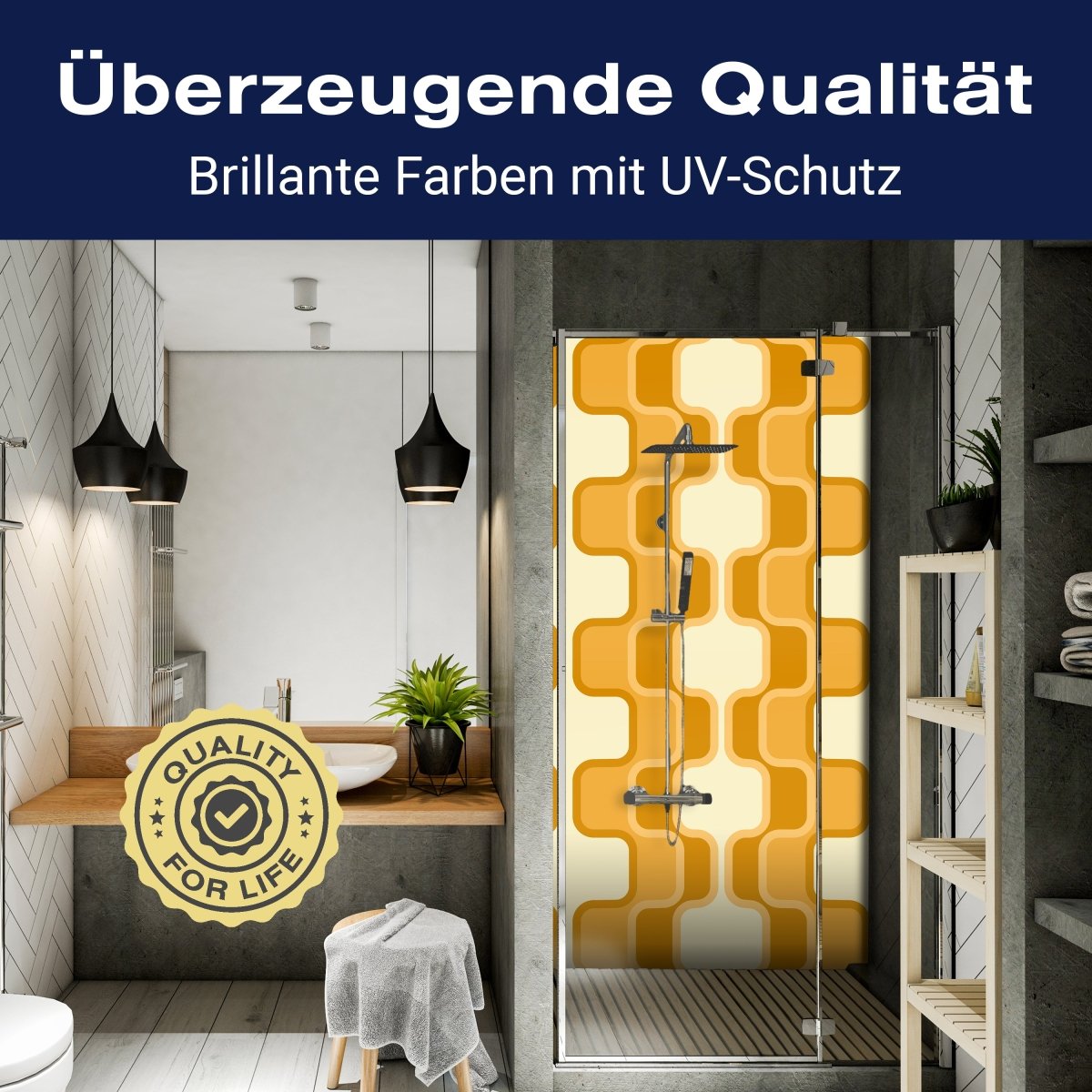 Duschwand Retromuster Sonnengelb Muster M0114 entdecken - Bild 2 Duschwand Retromuster Sonnengelb Muster M0114 entdecken - Bild 2