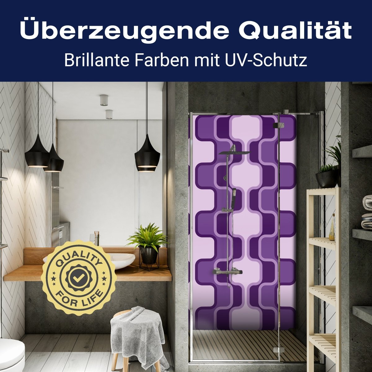 Duschwand Retromuster Violett Muster M0115 entdecken - Bild 2 Duschwand Retromuster Violett Muster M0115 entdecken - Bild 2