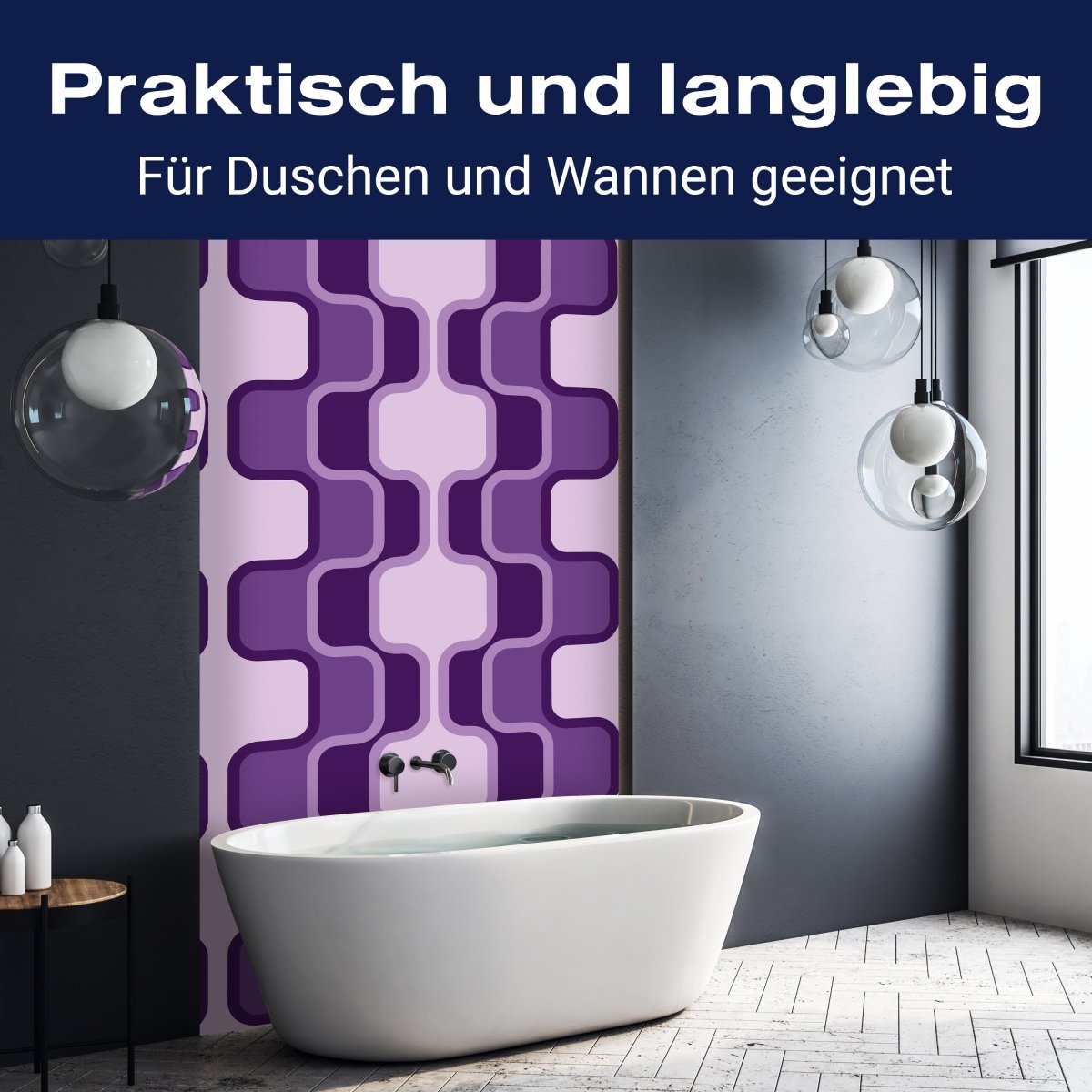 Duschwand Retromuster Violett Muster M0115 entdecken - Bild 3 Duschwand Retromuster Violett Muster M0115 entdecken - Bild 3