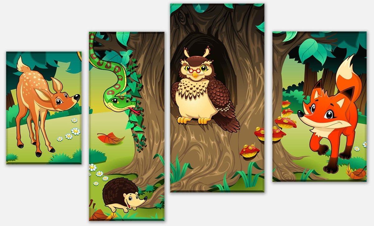 Leinwandbild Mehrteiler Freundliche Waldtiere Kinder M0242 Leinwandbild Mehrteiler Freundliche Waldtiere Kinder M0242