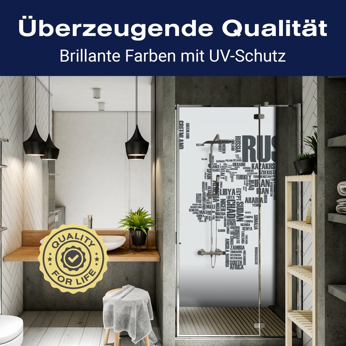 Duschwand Weltkarte Landnamen Erde M0256 entdecken - Bild 2 Duschwand Weltkarte Landnamen Erde M0256 entdecken - Bild 2