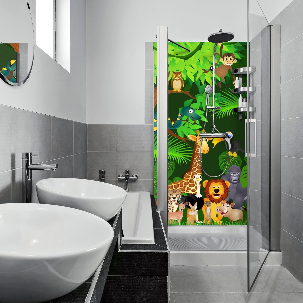 Duschwand Urwaldparty Kinder M0260 entdecken - Bild 1 Duschwand Urwaldparty Kinder M0260 entdecken - Bild 1