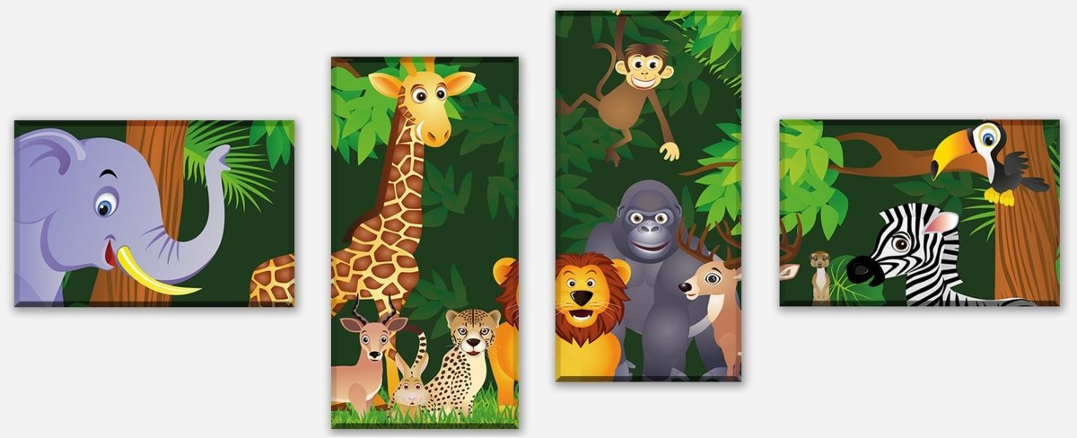 Leinwandbild Mehrteiler Urwaldparty Kinder M0260 Leinwandbild Mehrteiler Urwaldparty Kinder M0260
