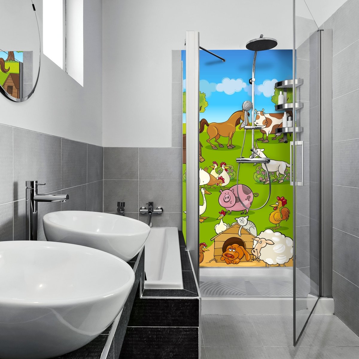 Duschwand Verrückter Bauernhof Kinder M0274 entdecken - Bild 1 Duschwand Verrückter Bauernhof Kinder M0274 entdecken - Bild 1