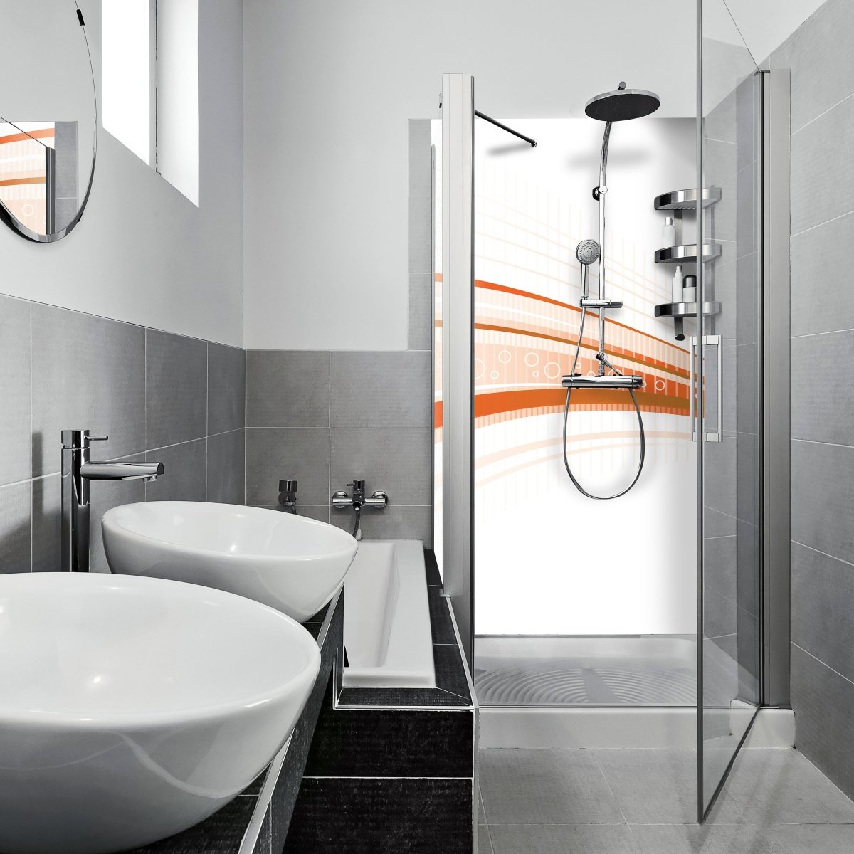 Duschwand Orangene Welle M0315 entdecken - Bild 1 Duschwand Orangene Welle M0315 entdecken - Bild 1