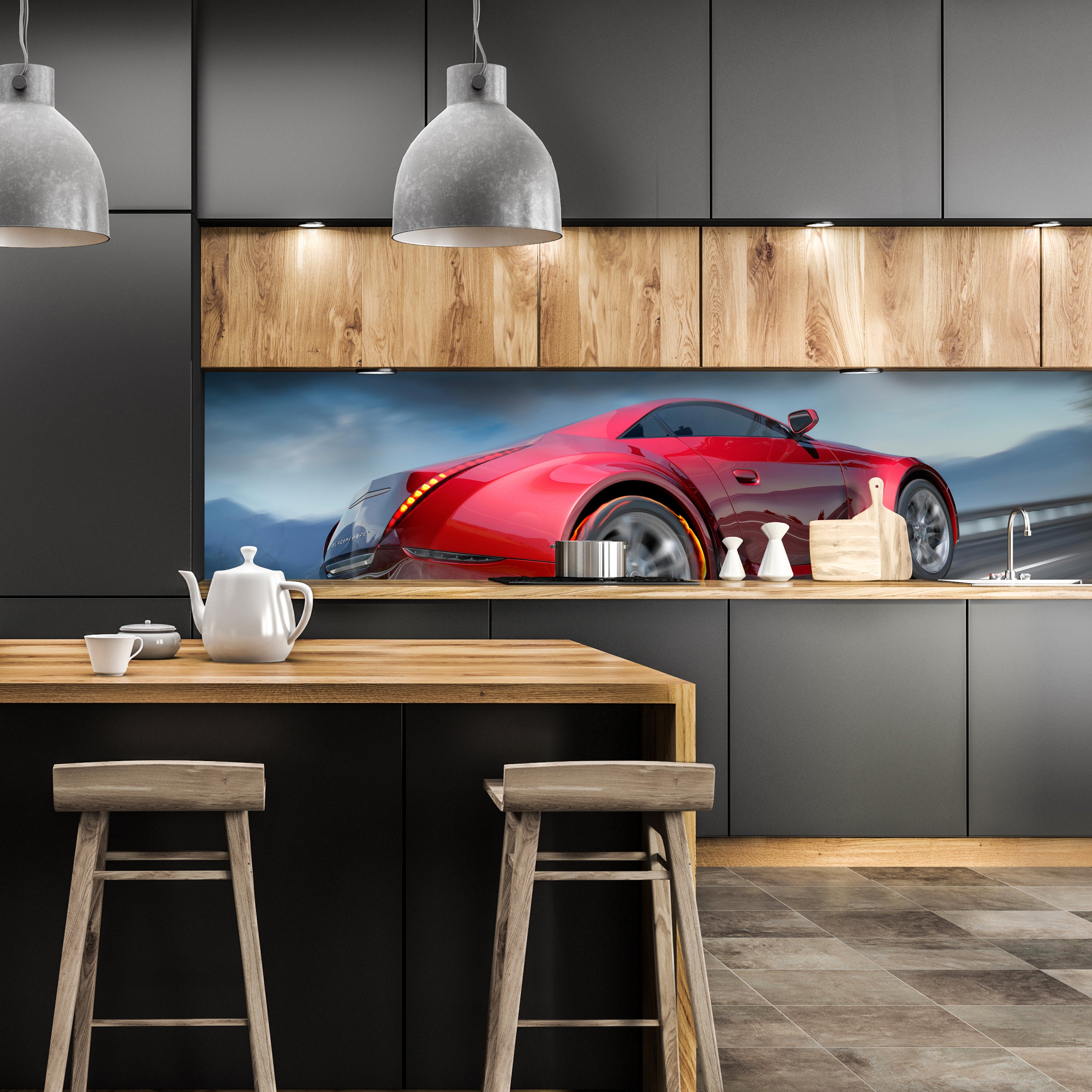 Küchenrückwand Sportwagen in Action M0334 entdecken - Bild 1 Küchenrückwand Sportwagen in Action M0334 entdecken - Bild 1