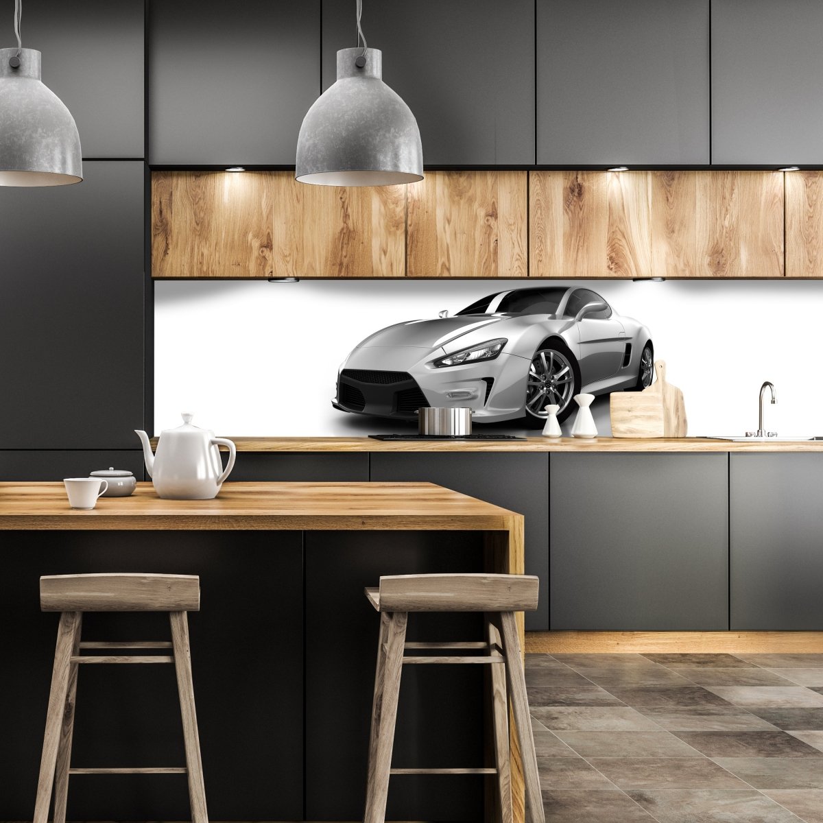 Küchenrückwand Silberner Sportwagen M0372 entdecken - Bild 1 Küchenrückwand Silberner Sportwagen M0372 entdecken - Bild 1