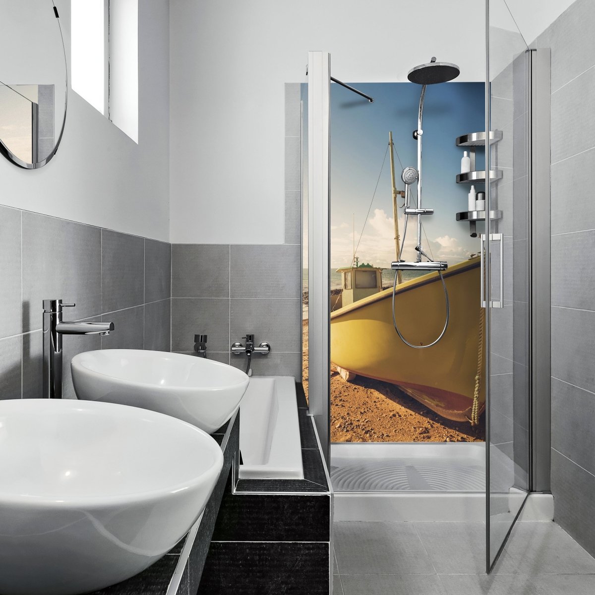 Duschwand Boote Am Strand M0388 entdecken - Bild 1 Duschwand Boote Am Strand M0388 entdecken - Bild 1