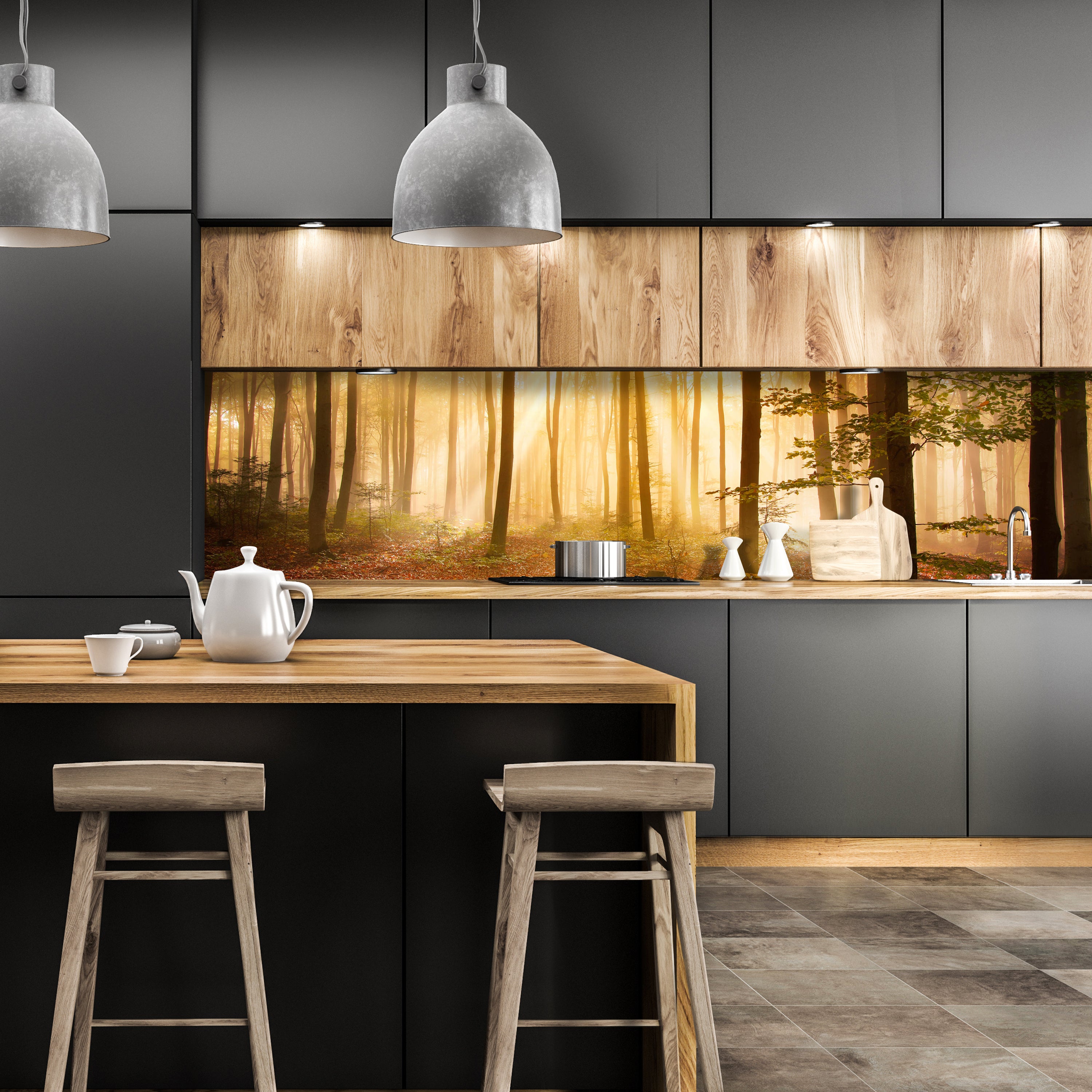 Küchenrückwand Wald am Morgen M0391 entdecken - Bild 1 Küchenrückwand Wald am Morgen M0391 entdecken - Bild 1