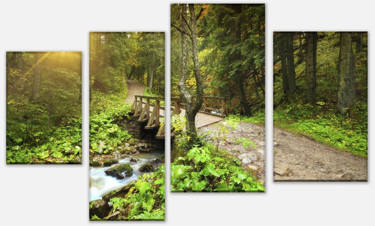 Leinwandbild Mehrteiler Waldweg mit Bach M0397 Leinwandbild Mehrteiler Waldweg mit Bach M0397