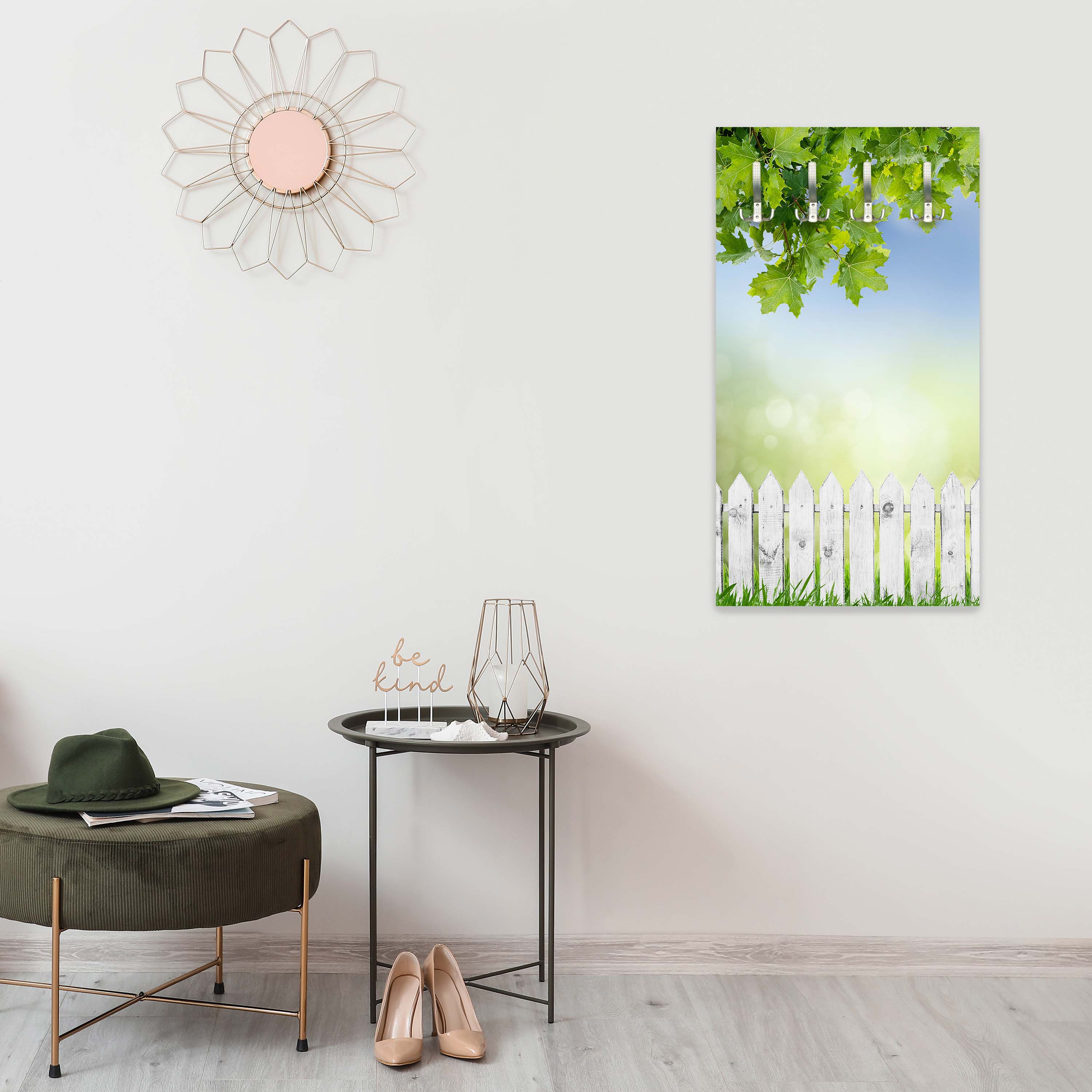 Garderobe Weißer Zaun mit Ahornzweigen M0419 entdecken - Bild 2 Garderobe Weißer Zaun mit Ahornzweigen M0419 entdecken - Bild 2