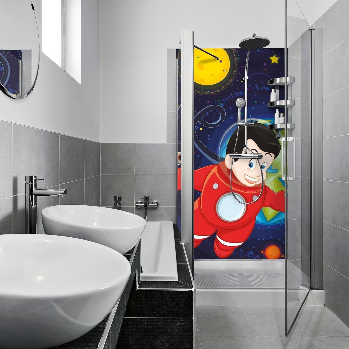 Duschwand Junge im Weltall M0430 entdecken - Bild 1 Duschwand Junge im Weltall M0430 entdecken - Bild 1