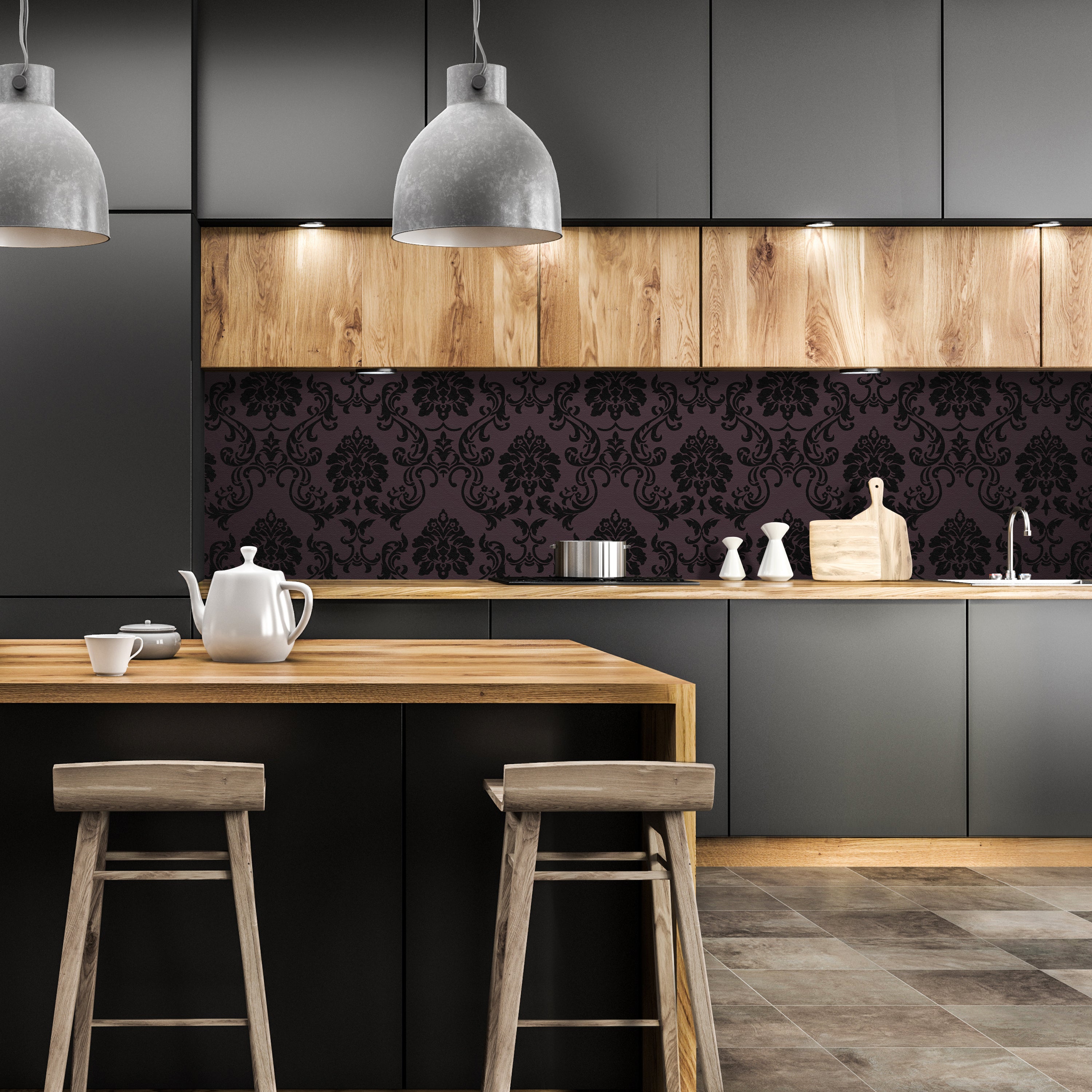 Küchenrückwand Barockmuster Schwarz M0464 entdecken - Bild 1 Küchenrückwand Barockmuster Schwarz M0464 entdecken - Bild 1