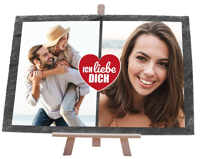 Schiefertafel mit Collage 2 Bilder Herz M0485 - Bild 1 Schiefertafel mit Collage 2 Bilder Herz M0485 - Bild 1