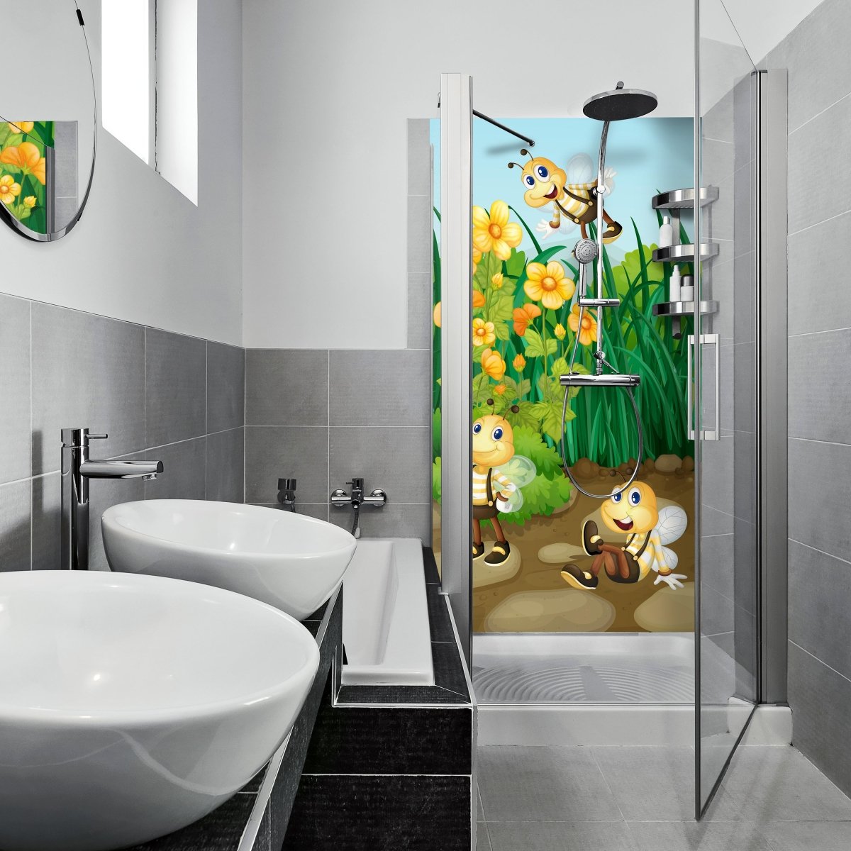 Duschwand Bienen im Garten M0498 entdecken - Bild 1 Duschwand Bienen im Garten M0498 entdecken - Bild 1