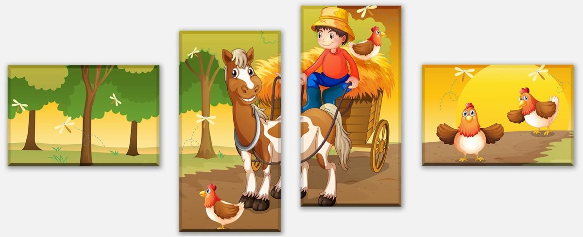 Leinwandbild Mehrteiler Farmer mit Pferdekutsche M0499 Leinwandbild Mehrteiler Farmer mit Pferdekutsche M0499