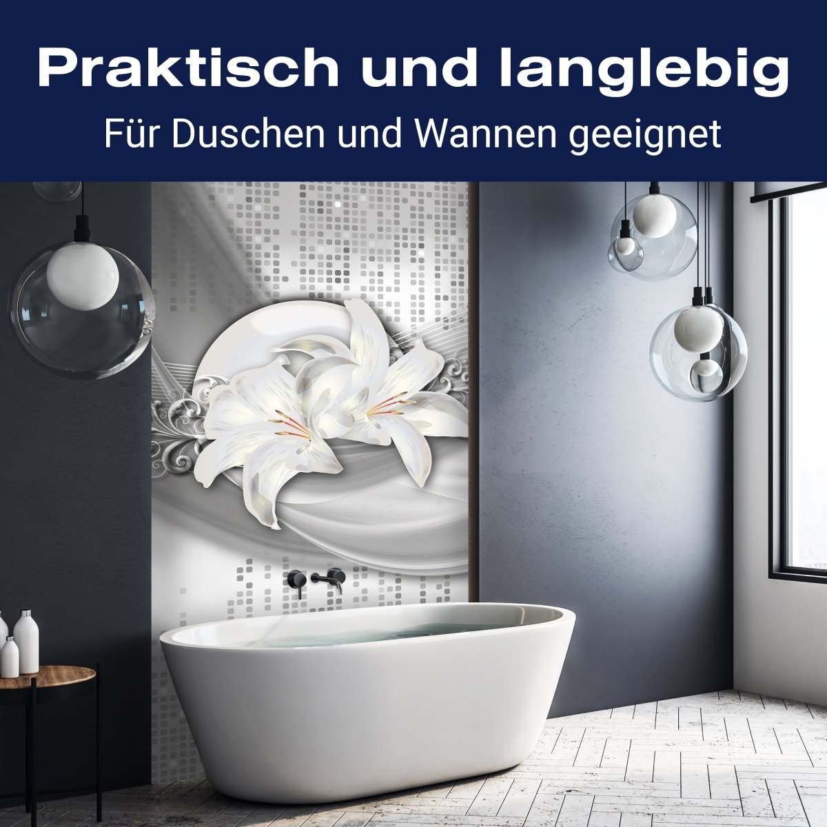 Duschwand abstrakte Lilien grau silber M0524 entdecken - Bild 3 Duschwand abstrakte Lilien grau silber M0524 entdecken - Bild 3