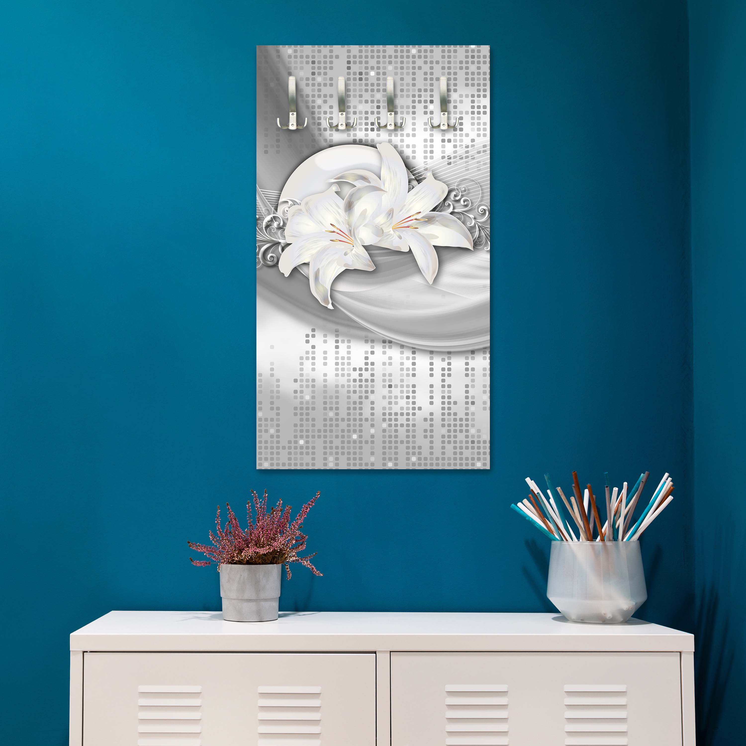 Garderobe abstrakte Lilien grau silber M0524 entdecken - Bild 2 Garderobe abstrakte Lilien grau silber M0524 entdecken - Bild 2