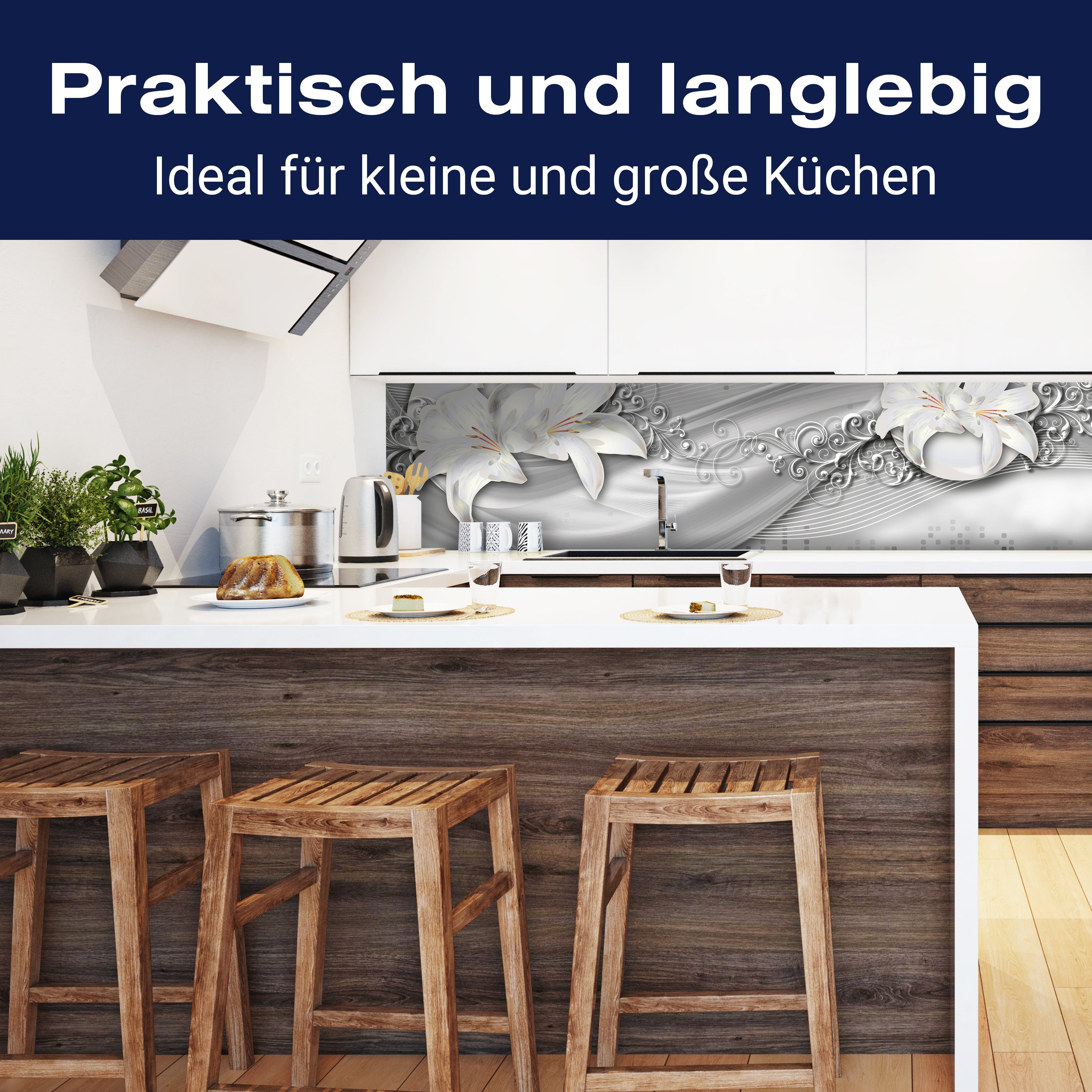 Küchenrückwand abstrakte Lilien grau silber M0524 entdecken - Bild 3 Küchenrückwand abstrakte Lilien grau silber M0524 entdecken - Bild 3