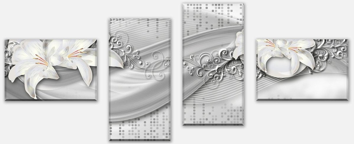 Leinwandbild Mehrteiler abstrakte Lilien grau silber M0524 Leinwandbild Mehrteiler abstrakte Lilien grau silber M0524