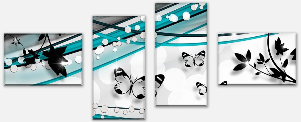 Leinwandbild Mehrteiler Schmetterling Ranken Grün M0535 Leinwandbild Mehrteiler Schmetterling Ranken Grün M0535