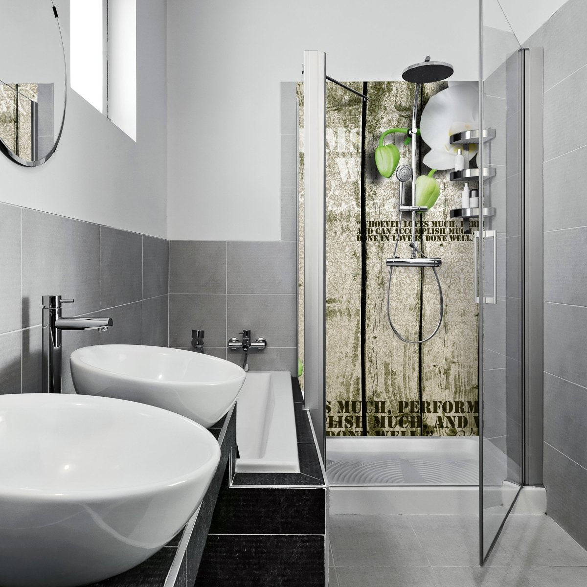 Duschwand Holz Zaun weiße Orchidee M0539 entdecken - Bild 1 Duschwand Holz Zaun weiße Orchidee M0539 entdecken - Bild 1