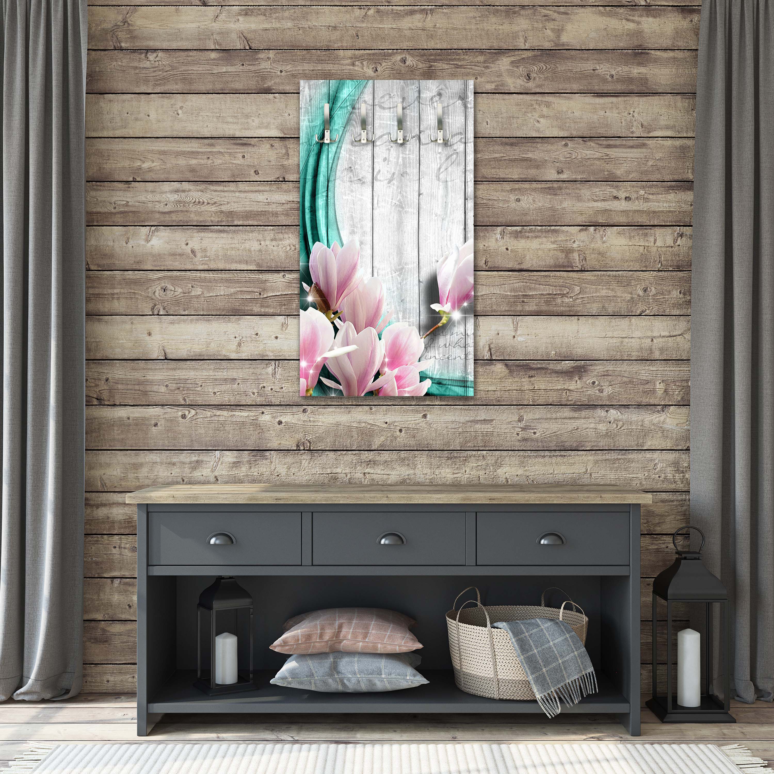 Garderobe Holz Blüten türkis M0541 entdecken - Bild 2 Garderobe Holz Blüten türkis M0541 entdecken - Bild 2