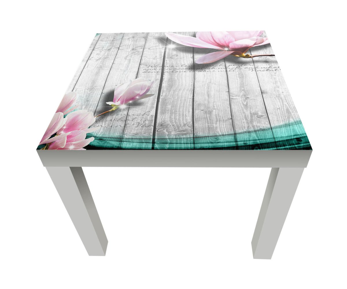 Beistelltisch Holz Blüten türkis M0541 entdecken - Bild 1 Beistelltisch Holz Blüten türkis M0541 entdecken - Bild 1