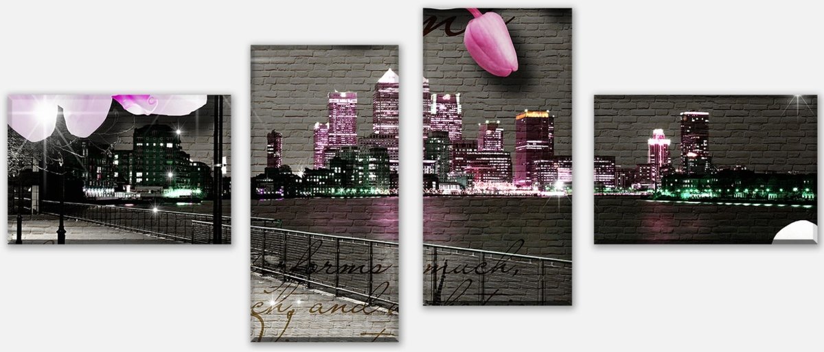 Leinwandbild Mehrteiler Klinker Vintage Blüten Modern M0549 Leinwandbild Mehrteiler Klinker Vintage Blüten Modern M0549