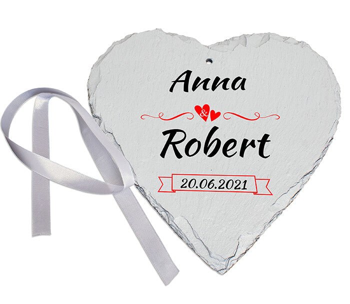 Schieferherz in weiß mit Namen und Datum M0598 - Bild 2 Schieferherz in weiß mit Namen und Datum M0598 - Bild 2