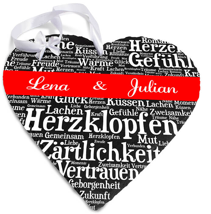 Schieferherz mit Wörtern in Weiss M0599 - Bild 1 Schieferherz mit Wörtern in Weiss M0599 - Bild 1