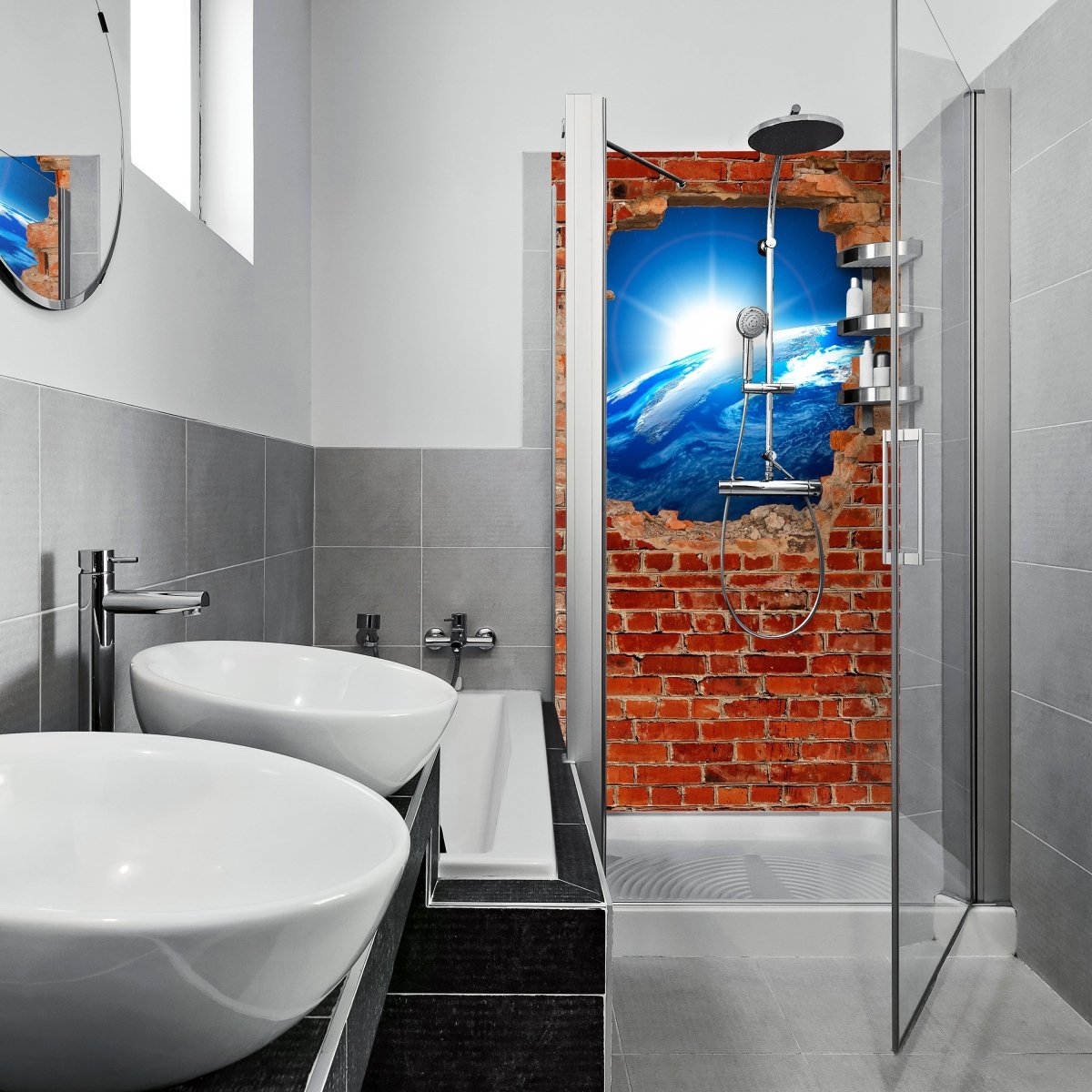 Duschwand Sonnenaufgang Erde Weltall - Backstein M0612 entdecken - Bild 1 Duschwand Sonnenaufgang Erde Weltall - Backstein M0612 entdecken - Bild 1