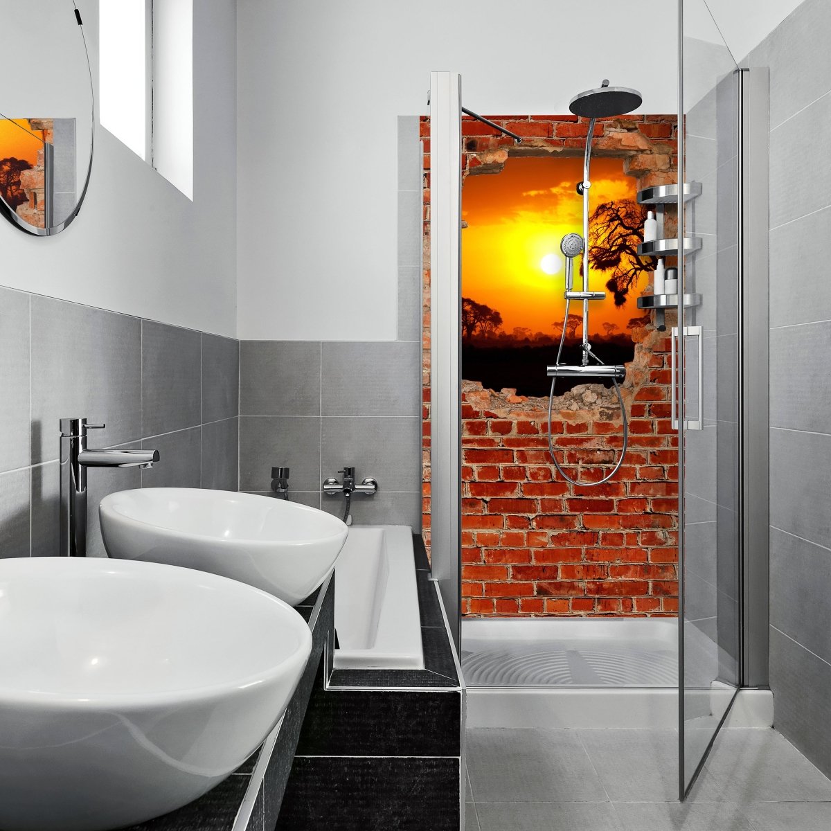 Duschwand Steppe Sonnenuntergang - Roter Backstein M0614 entdecken - Bild 1 Duschwand Steppe Sonnenuntergang - Roter Backstein M0614 entdecken - Bild 1