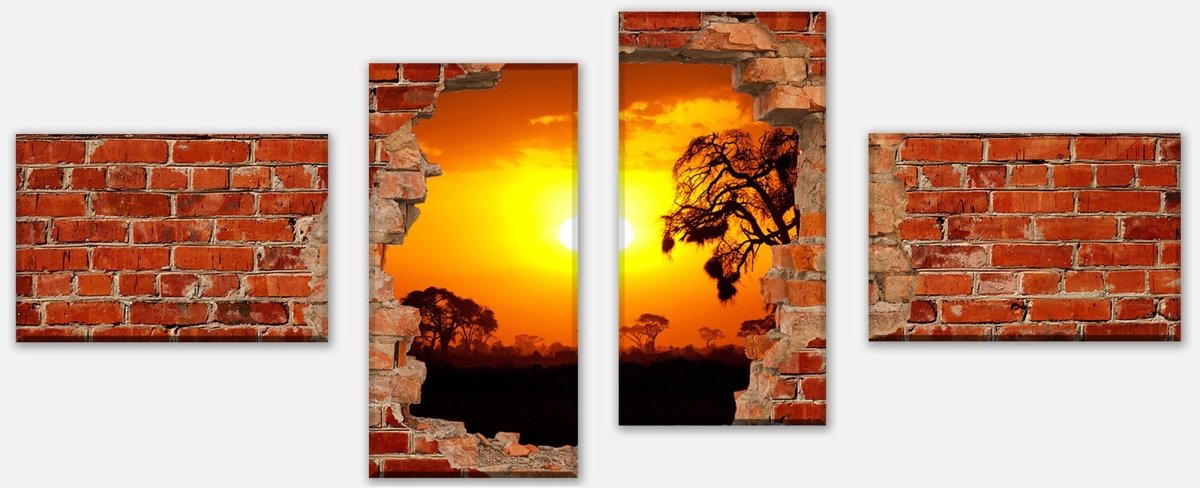 Leinwandbild Mehrteiler Steppe Sonnenuntergang - Roter Backstein M0614 Leinwandbild Mehrteiler Steppe Sonnenuntergang - Roter Backstein M0614