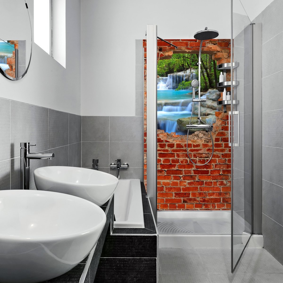 Duschwand Wasserfall im Wald - Roter Backstein M0618 entdecken - Bild 1 Duschwand Wasserfall im Wald - Roter Backstein M0618 entdecken - Bild 1