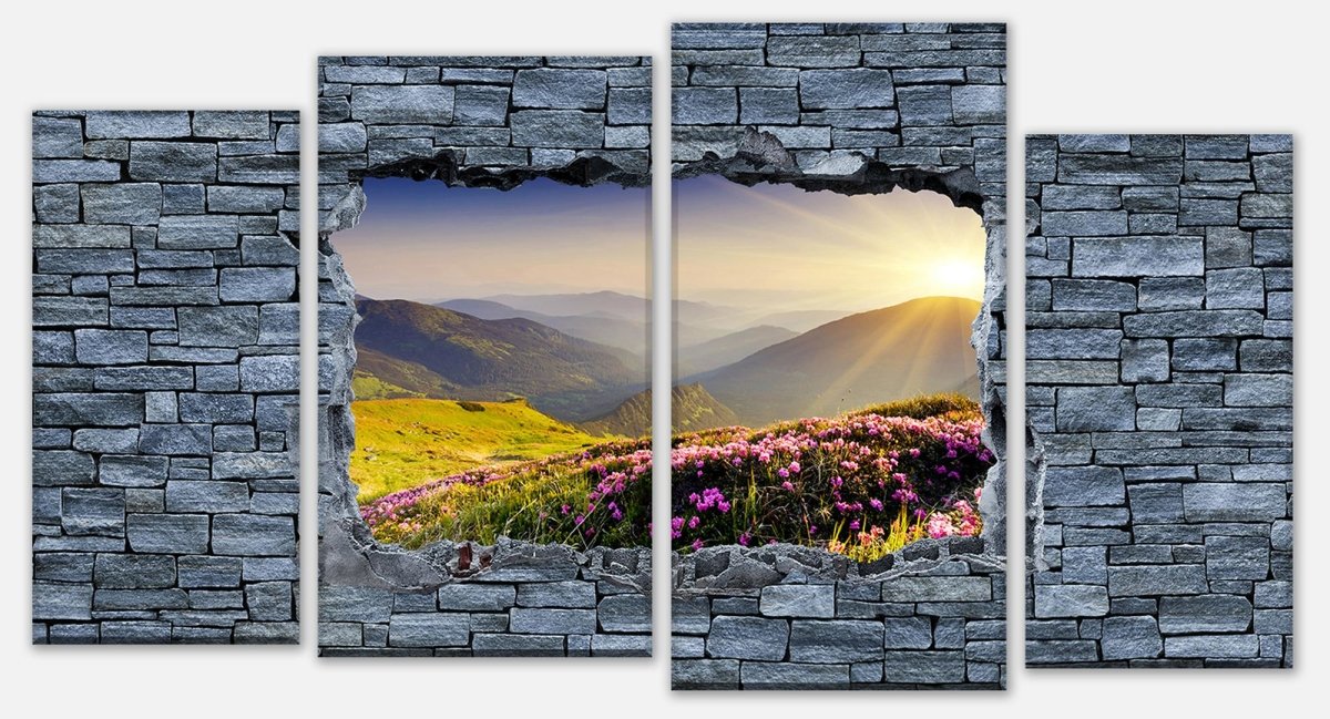 Leinwandbild Mehrteiler 3D Bergrücken im Sonnenlicht - Steinmauer M0624 Leinwandbild Mehrteiler 3D Bergrücken im Sonnenlicht - Steinmauer M0624