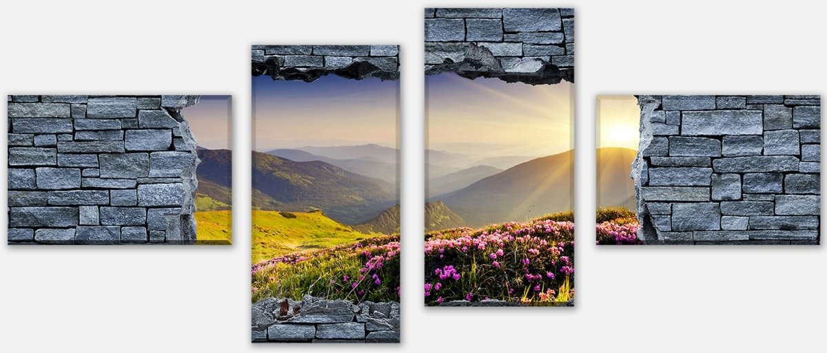 Leinwandbild Mehrteiler 3D Bergrücken im Sonnenlicht - Steinmauer M0624 Leinwandbild Mehrteiler 3D Bergrücken im Sonnenlicht - Steinmauer M0624