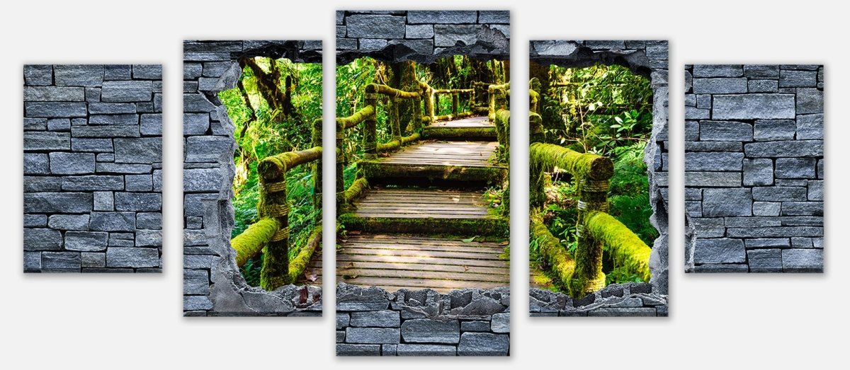 Leinwandbild Mehrteiler 3D Optik -Holztreppen im Urwald - Steinmauer M0626 entdecken - Bild 1 Leinwandbild Mehrteiler 3D Optik -Holztreppen im Urwald - Steinmauer M0626 entdecken - Bild 1