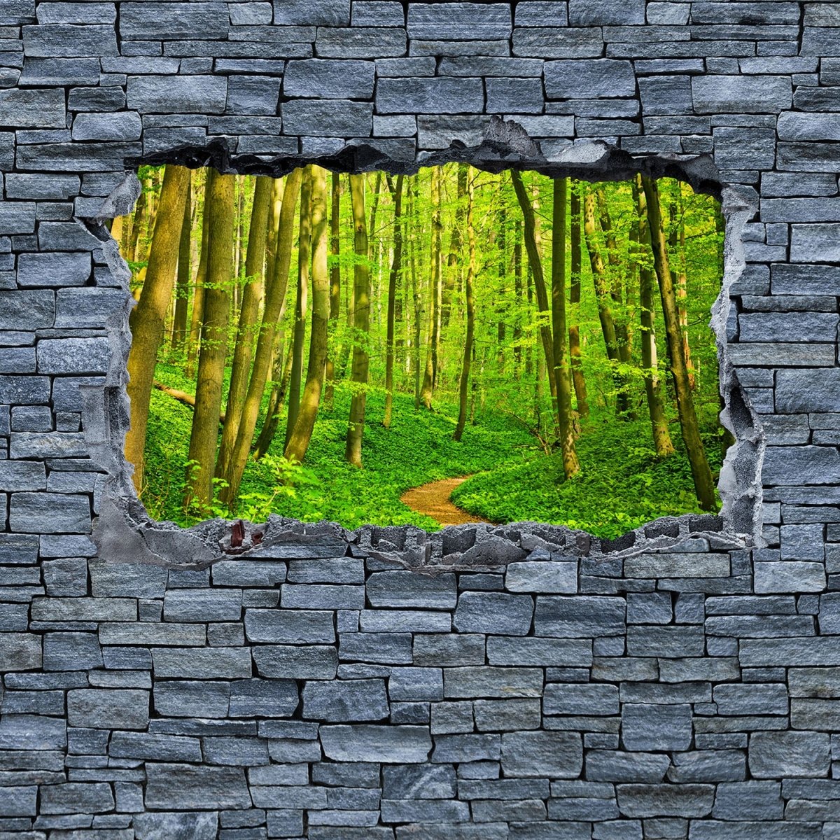 Beistelltisch 3D Weg im Wald - grobe Steinmauer M0628 entdecken - Bild 2 Beistelltisch 3D Weg im Wald - grobe Steinmauer M0628 entdecken - Bild 2