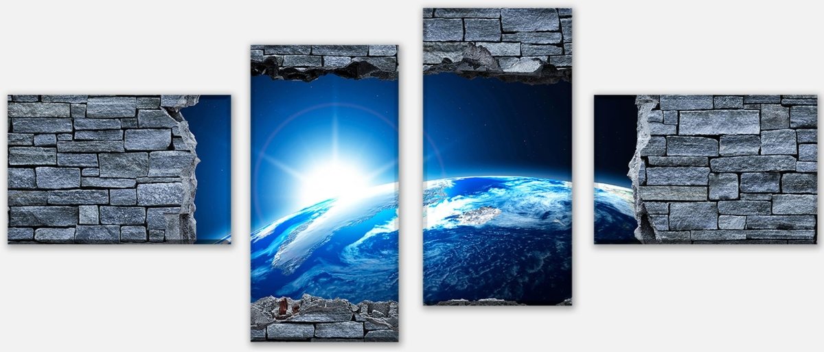 Leinwandbild Mehrteiler 3D Sunrise Earth Space - Steinmauer M0631 Leinwandbild Mehrteiler 3D Sunrise Earth Space - Steinmauer M0631