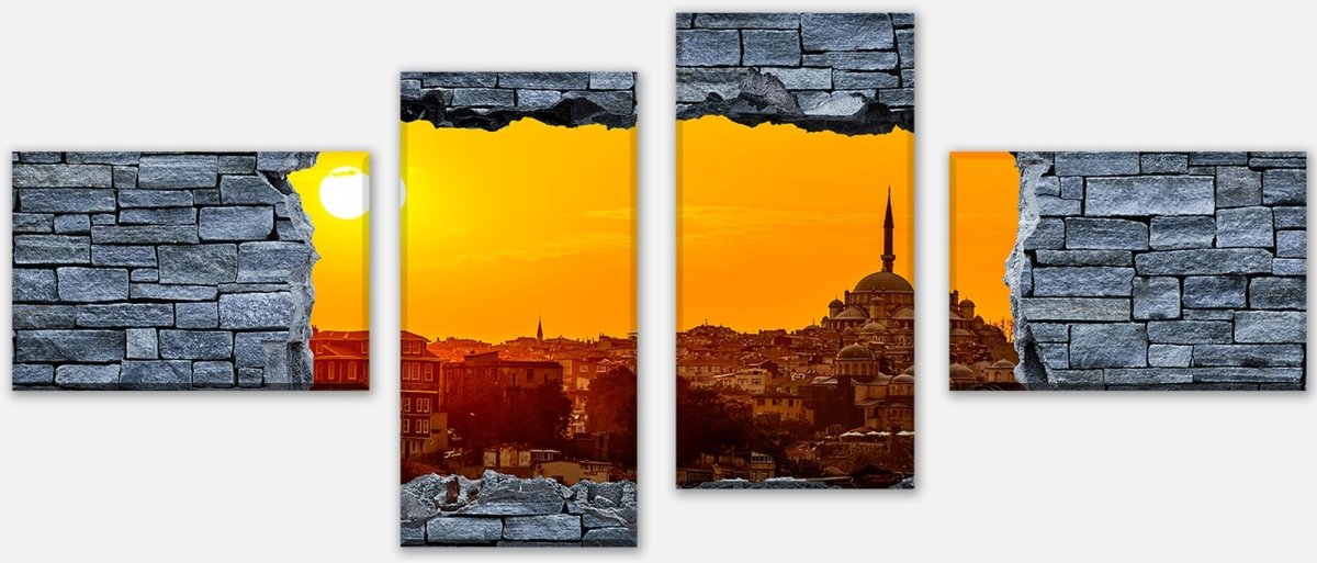 Leinwandbild Mehrteiler 3D Sonnenuntergang Istanbul - grobe Steinmauer M0638 Leinwandbild Mehrteiler 3D Sonnenuntergang Istanbul - grobe Steinmauer M0638